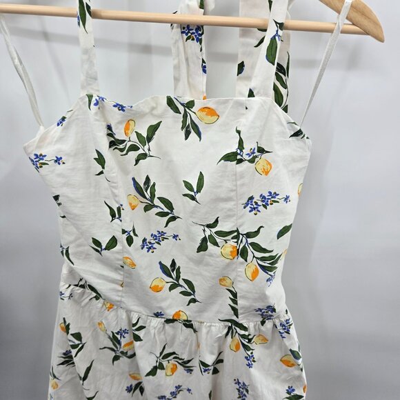 Sim and Sam White Lemon 100% Cotton Ruched Mini Dress Large - Picture 7 of 13